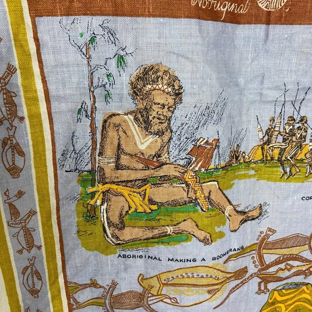 Vintage NEW Australian Aboriginal Tea Towel Pure Linen 21